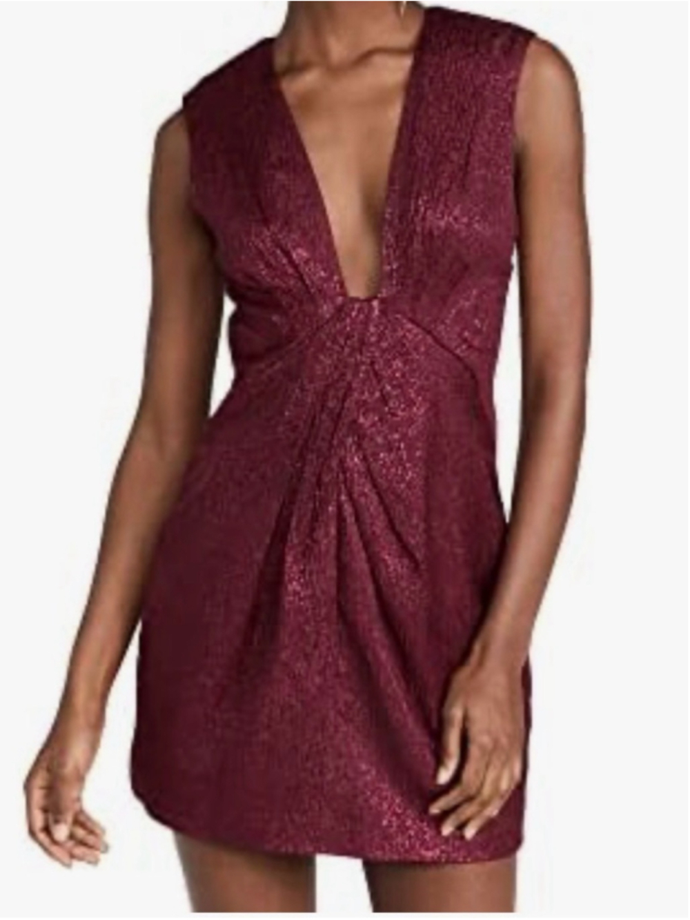Ramy Brook Sparkling metallic Burgundy deep Plunge Mini Dress